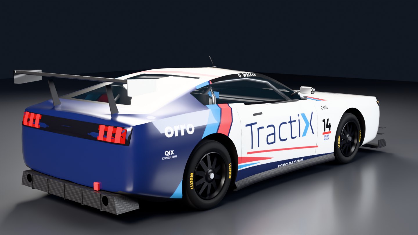 Rear three-quarter render of the Tractix livery